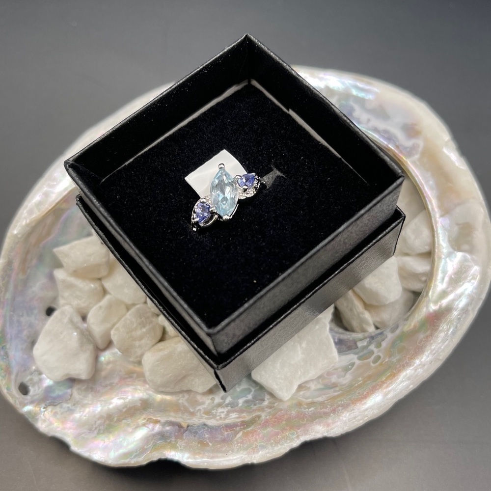 Topaz Tanzanite Ring Marquise Pear Cut Rhodium Sterling Silver Sky Blue W 7 NWT - Picture 14 of 17